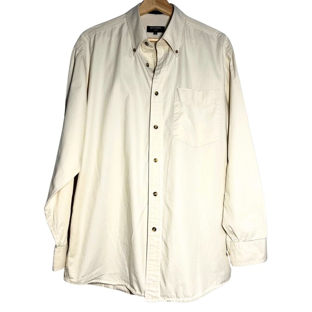 Dockers Tour Mens Long Sleeve Button Down 100% Cotton Shirt Size M
